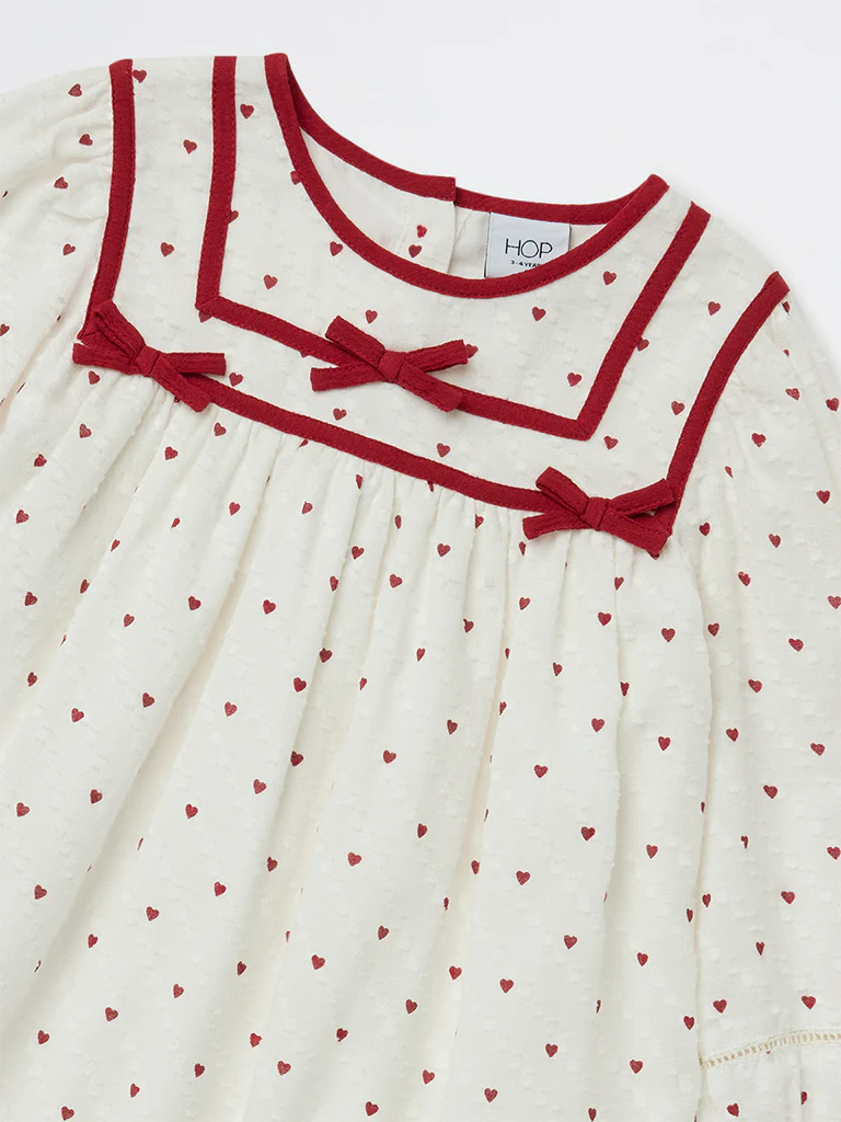 HOP Kids Girls White Printed A-Line Cotton Dress - Image 5