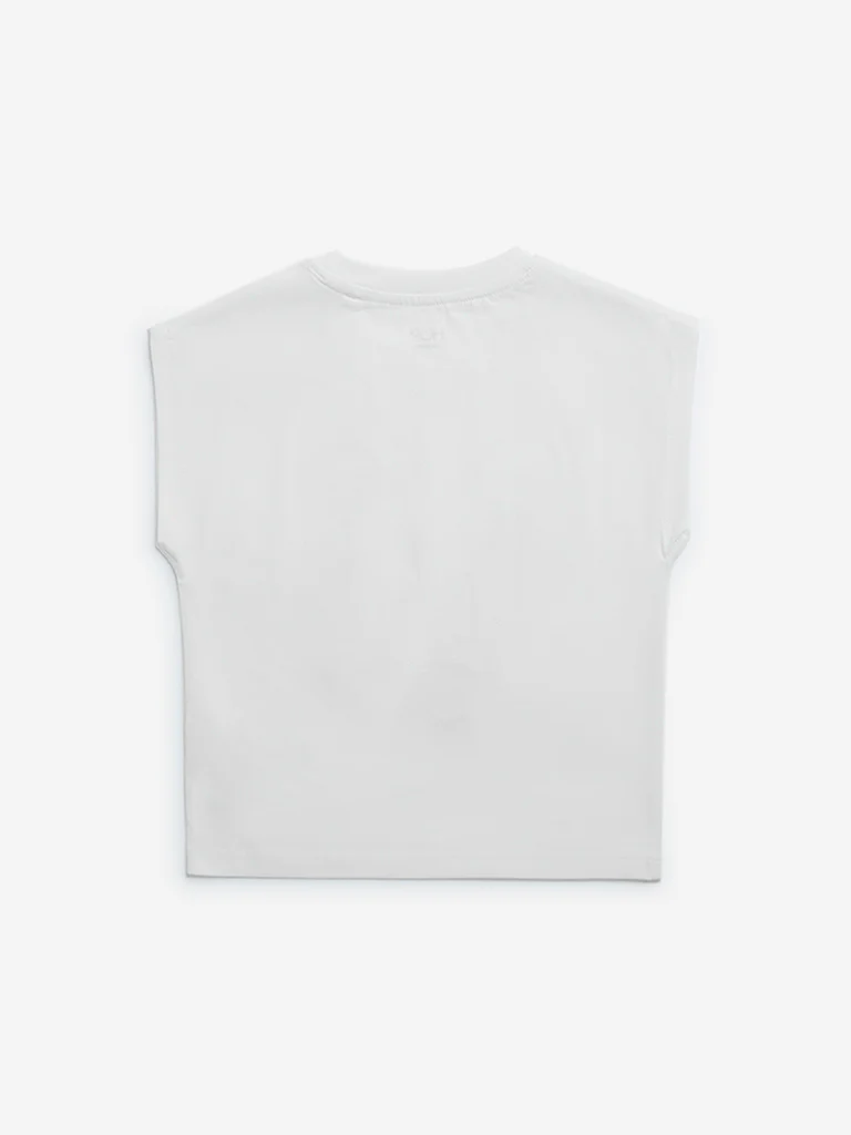 HOP Kids Girls White Printed Cotton Top - Image 4