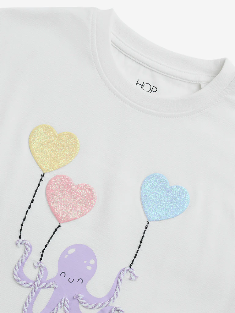 HOP Kids Girls White Printed Cotton Top - Image 5