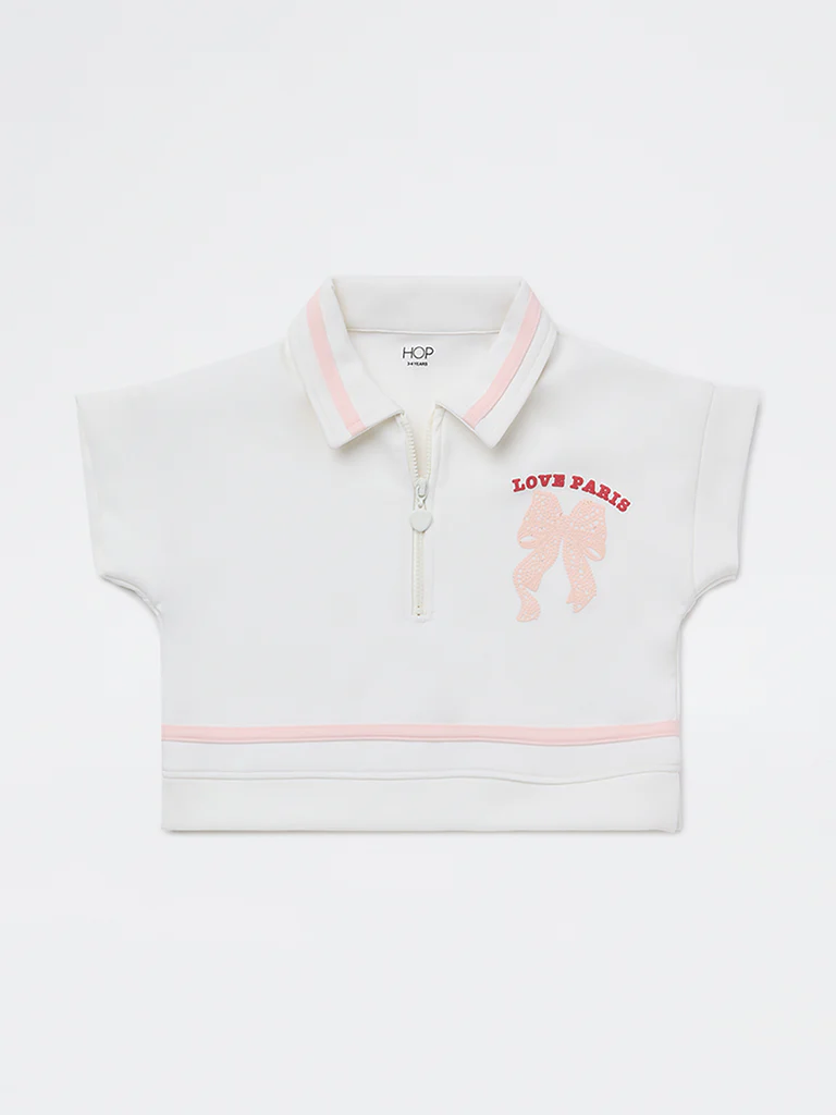 HOP Kids Girls White Printed T-Shirt - Image 3