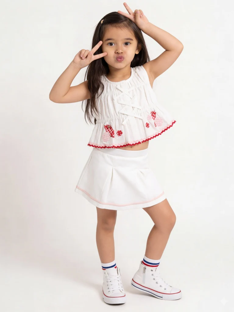 HOP Kids Girls White Striped High-Rise Skirt