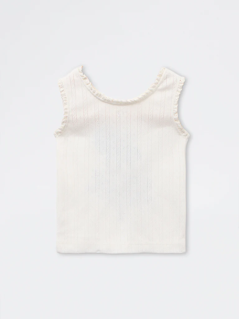 HOP Kids Girls White Text Design Cotton Tank Top - Image 4