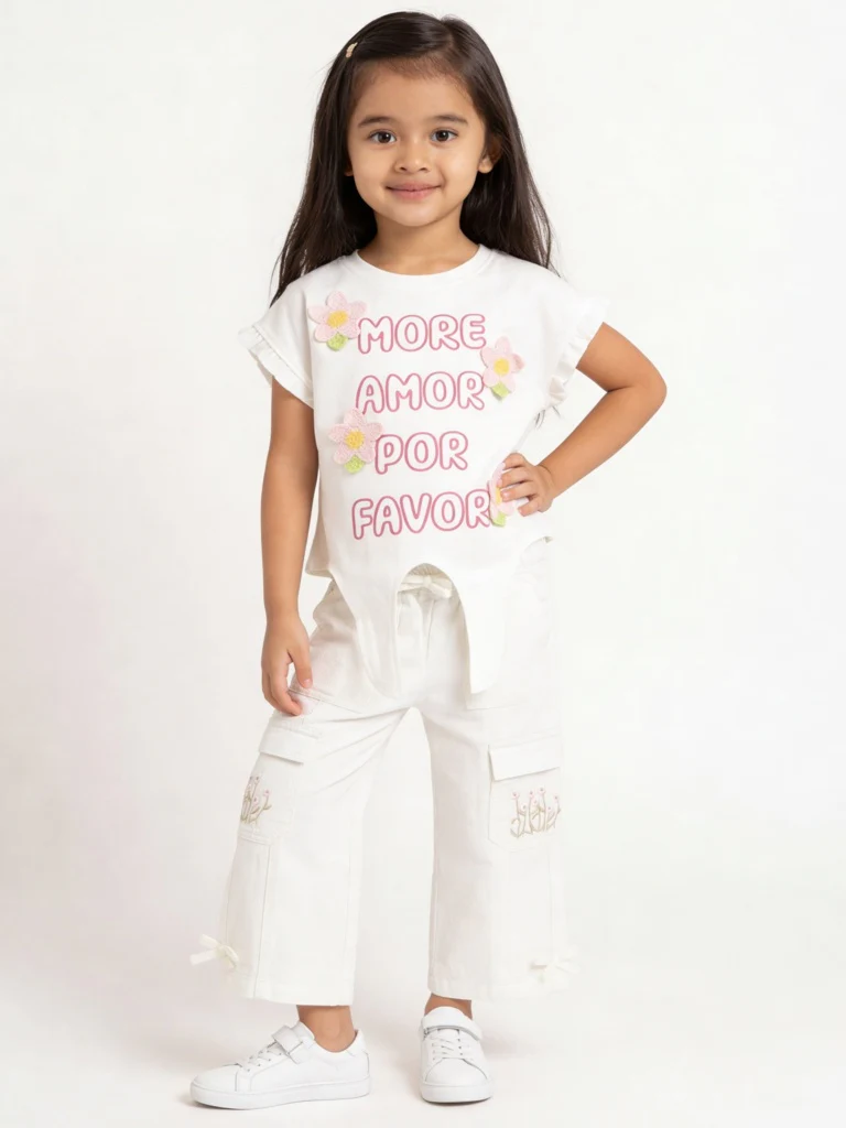 HOP Kids Girls White Text Printed Tie-Up Cotton Top