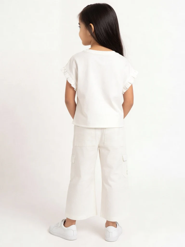 HOP Kids Girls White Text Printed Tie-Up Cotton Top - Image 3
