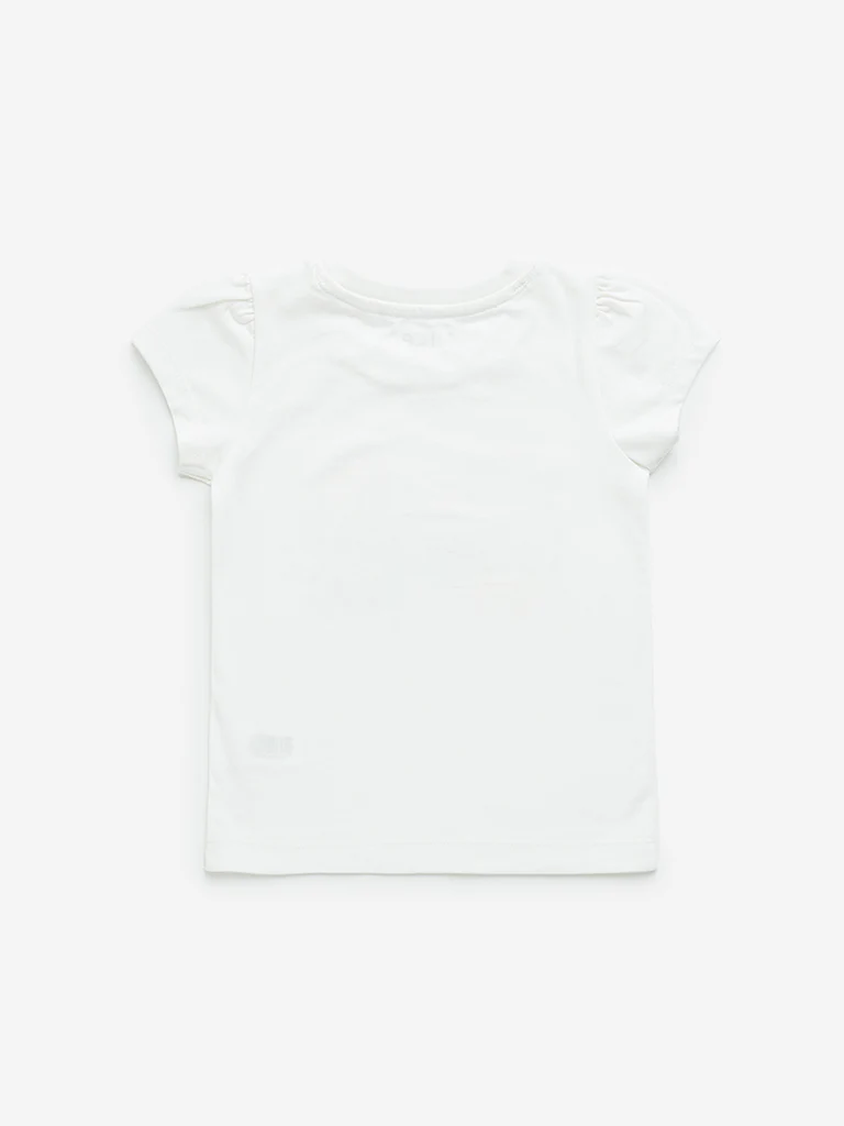 HOP Kids Girls White Text Sequin Design Cotton T-Shirt - Image 3