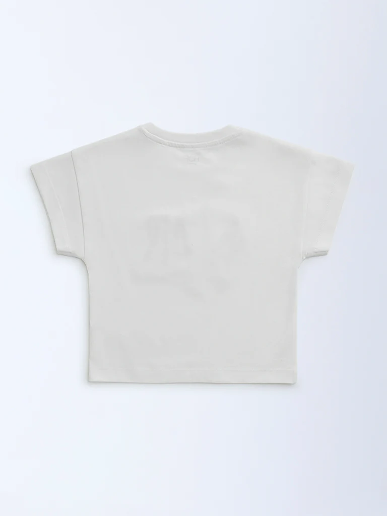 HOP Kids Girls White Typographic Cotton T-Shirt - Image 4