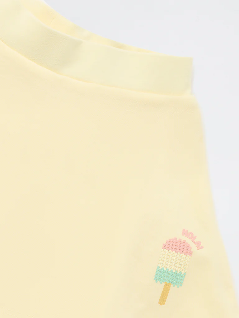 HOP Kids Girls Yellow Embossed Cotton-Blend Skirt - Image 4