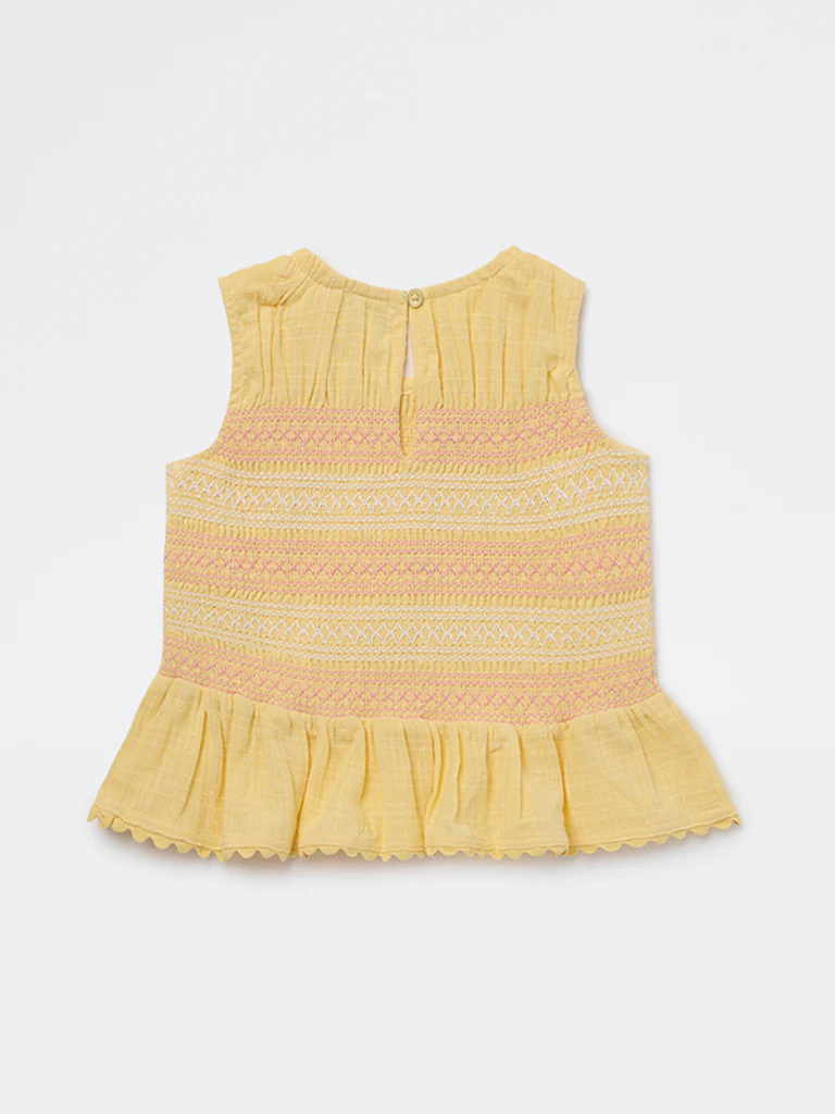 HOP Kids Girls Yellow Embroidered Cotton Top - Image 4