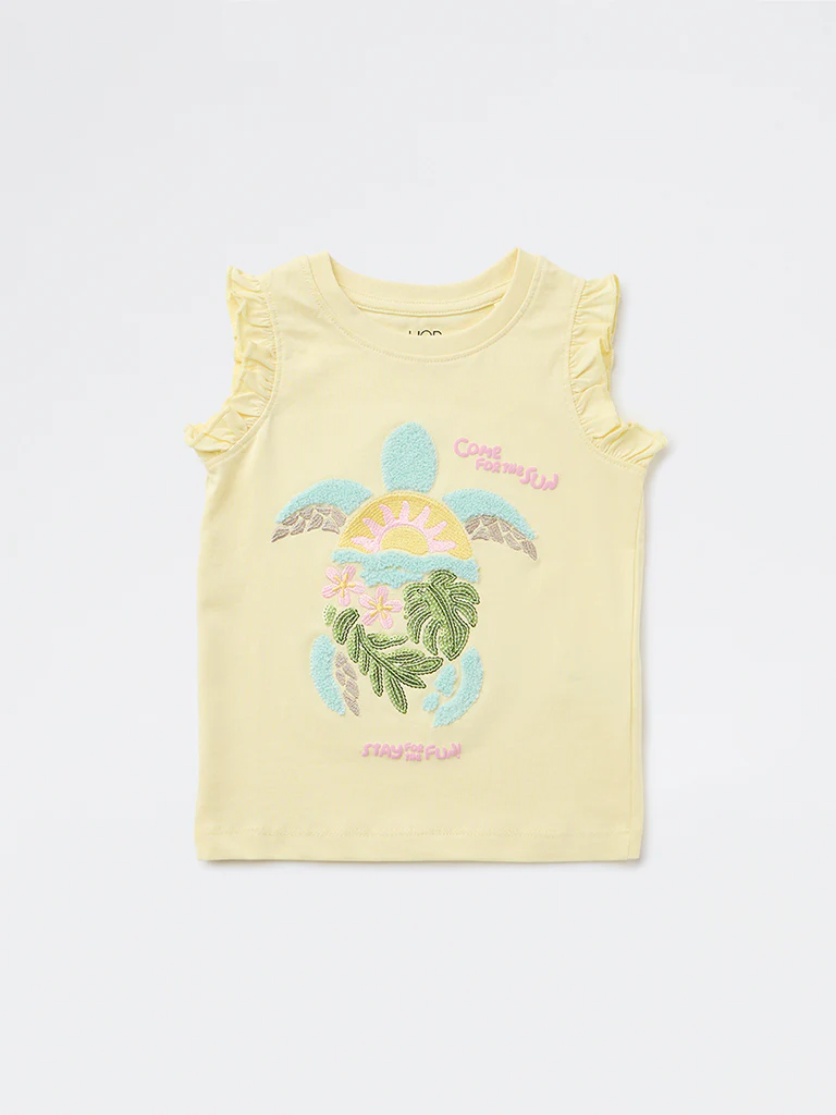 HOP Kids Girls Yellow Embroidered Cotton Top - Image 4