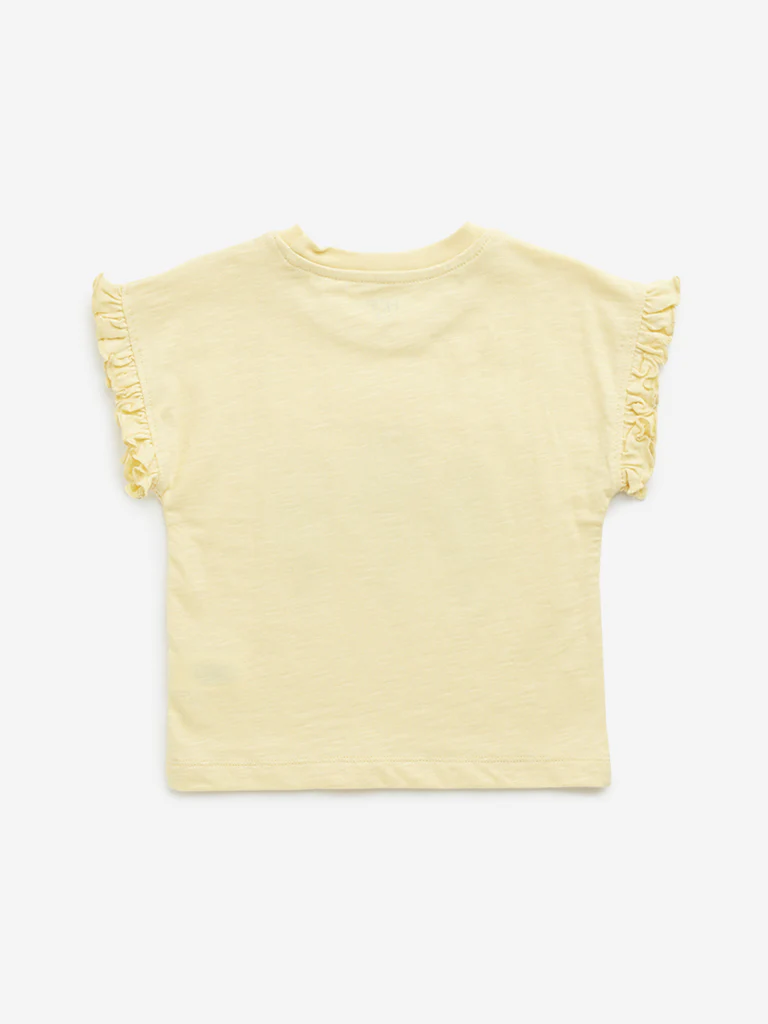 HOP Kids Girls Yellow Ice-Cream Embellished Cotton T-Shirt - Image 3