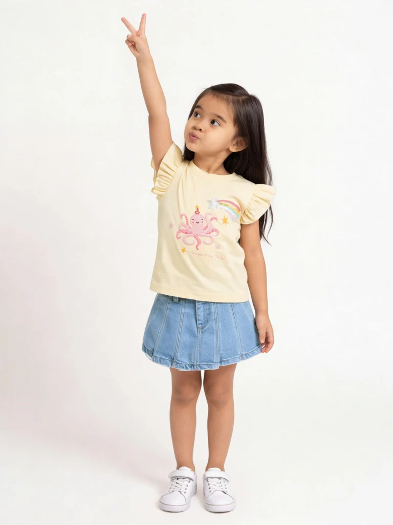HOP Kids Girls Yellow Octopus Pattern Cotton Top