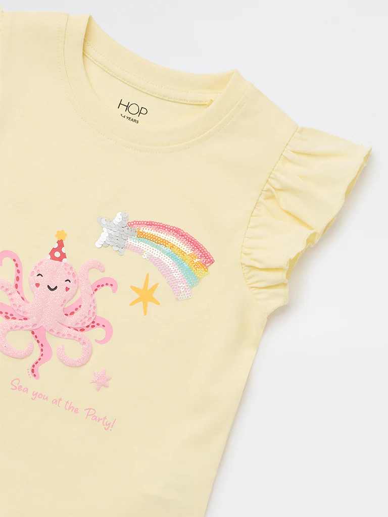 HOP Kids Girls Yellow Octopus Pattern Cotton Top - Image 6