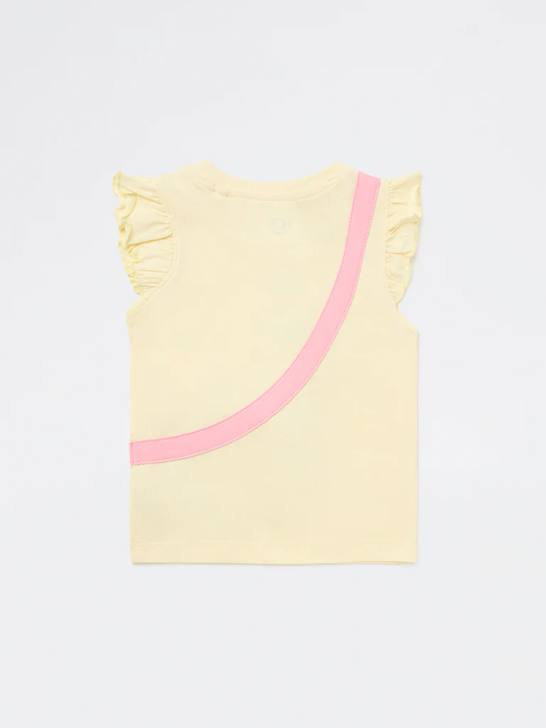 HOP Kids Girls Yellow Pouch Design Cotton Top - Image 4