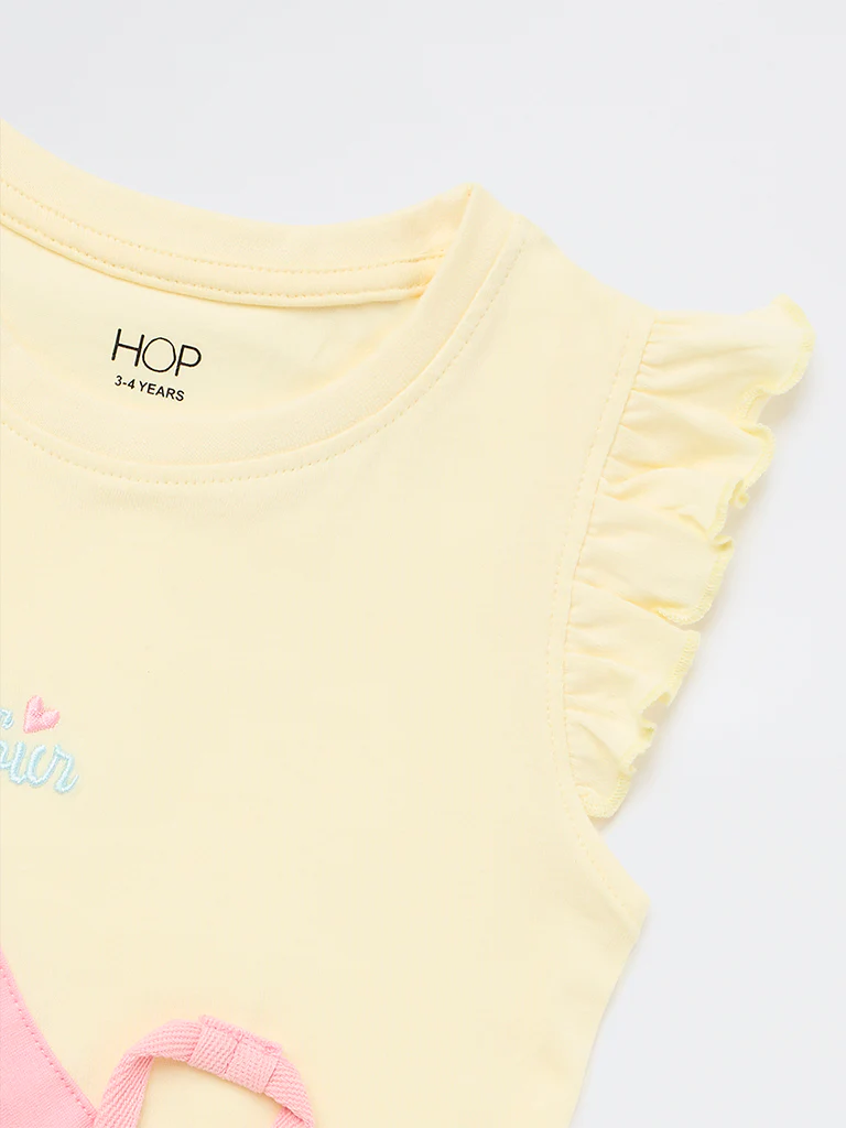 HOP Kids Girls Yellow Pouch Design Cotton Top - Image 5