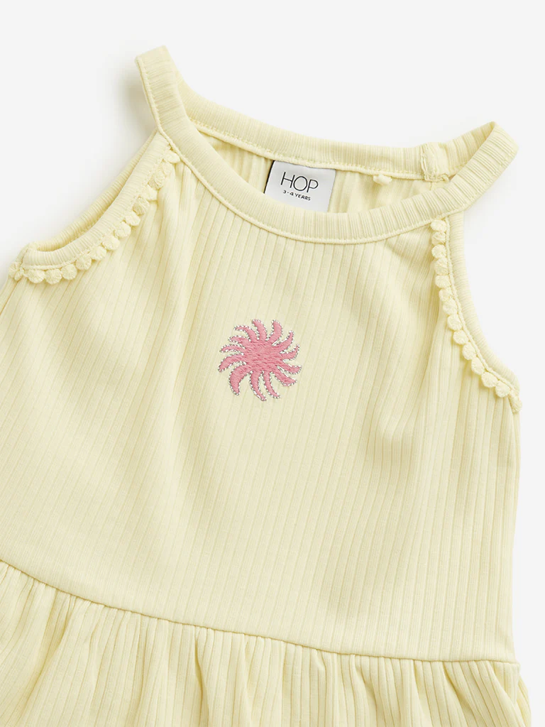 HOP Kids Girls Yellow Ribbed Textured Cotton Casual Top - Image 4