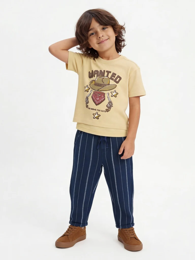 HOP Kids Yellow Printed Cotton T-Shirt