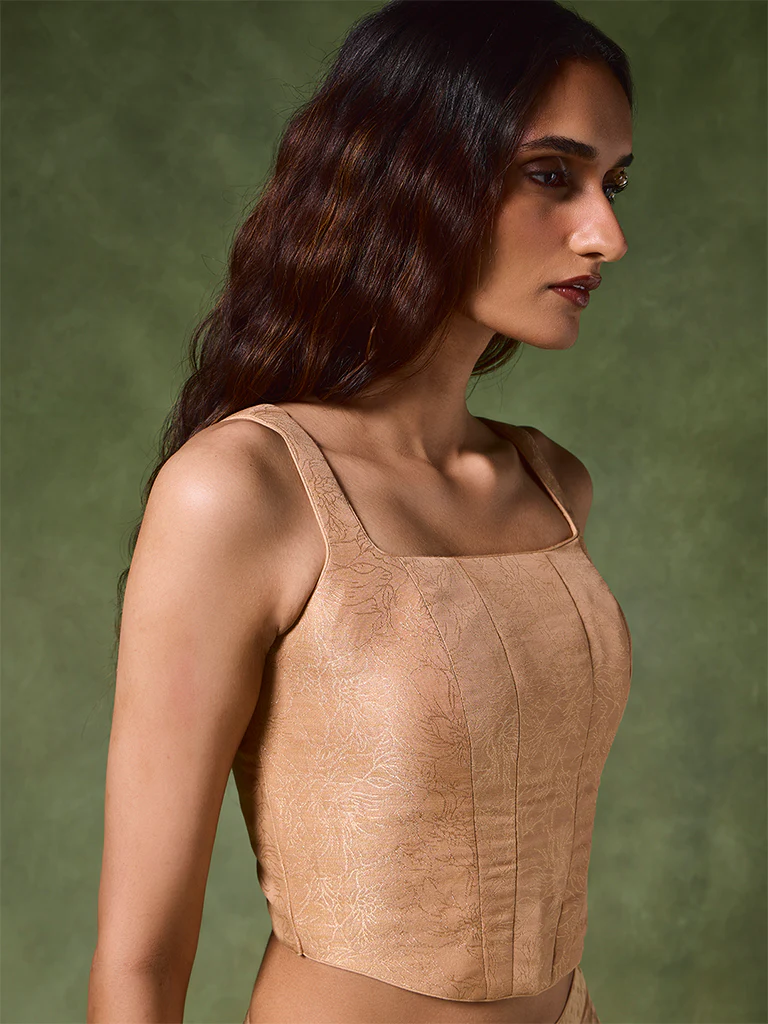 Jacquard Corset Top – Gold - Image 2