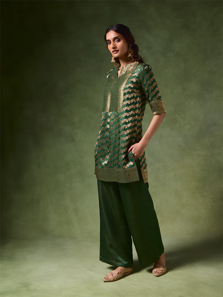 Jacquard Kurta – Green - Image 2
