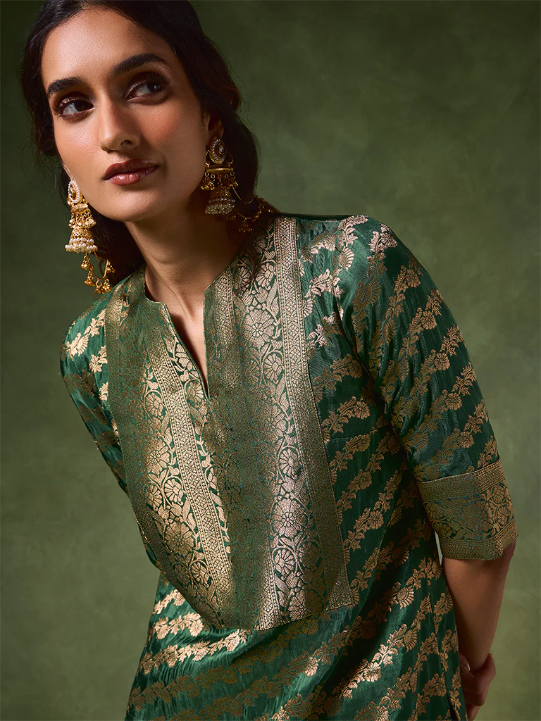 Jacquard Kurta – Green - Image 3