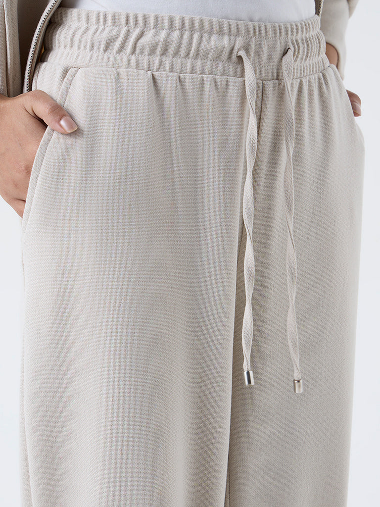 LOV Beige Solid High-Rise Joggers - Image 3