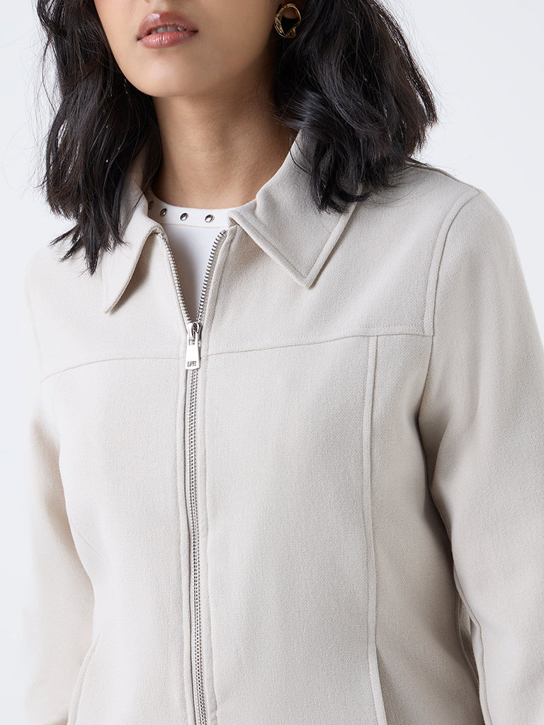 LOV Beige Solid Jacket - Image 3