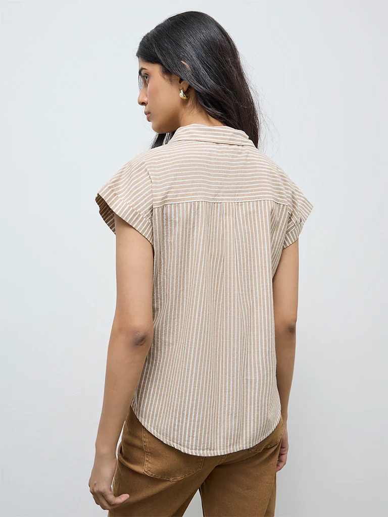 LOV Beige Striped Cotton-Blend Top - Image 4