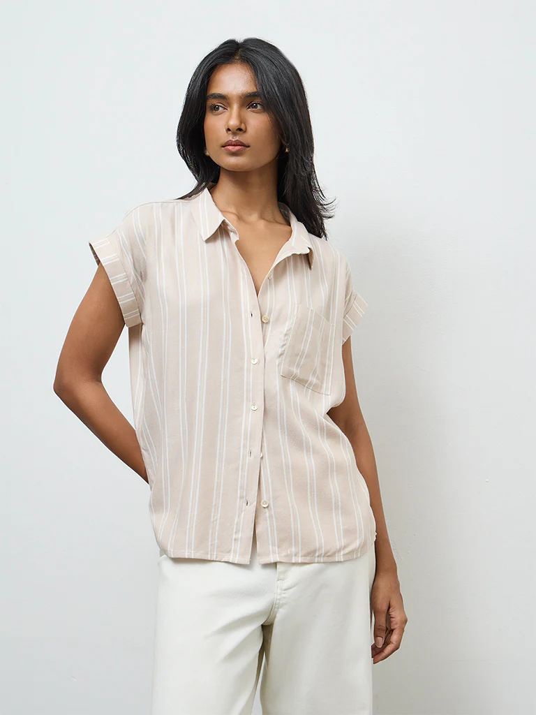 LOV Beige Striped Cotton Shirt