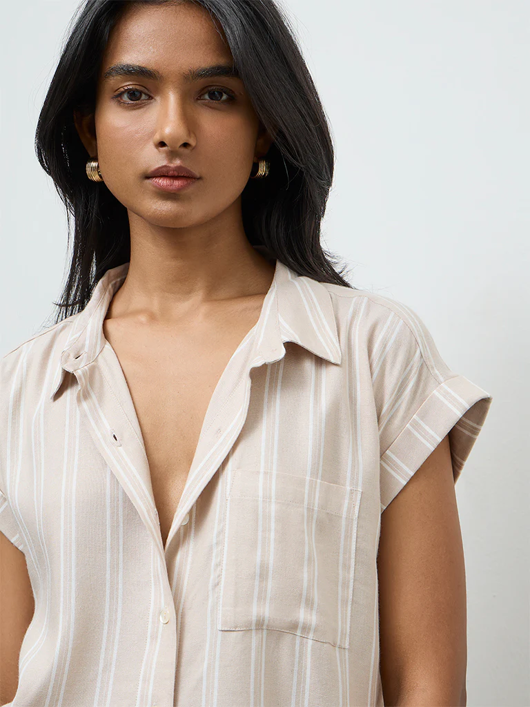 LOV Beige Striped Cotton Shirt - Image 3