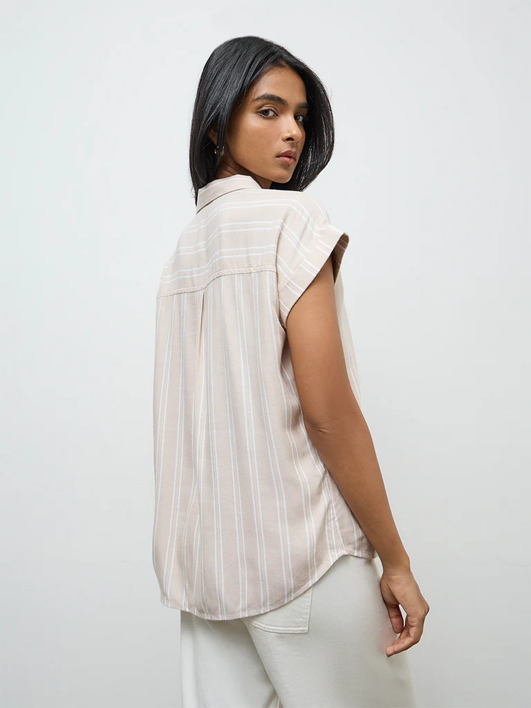 LOV Beige Striped Cotton Shirt - Image 4