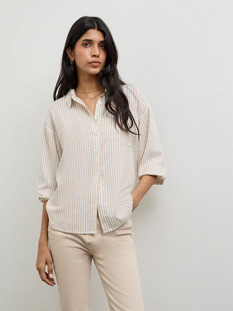 LOV Beige Striped Shirt