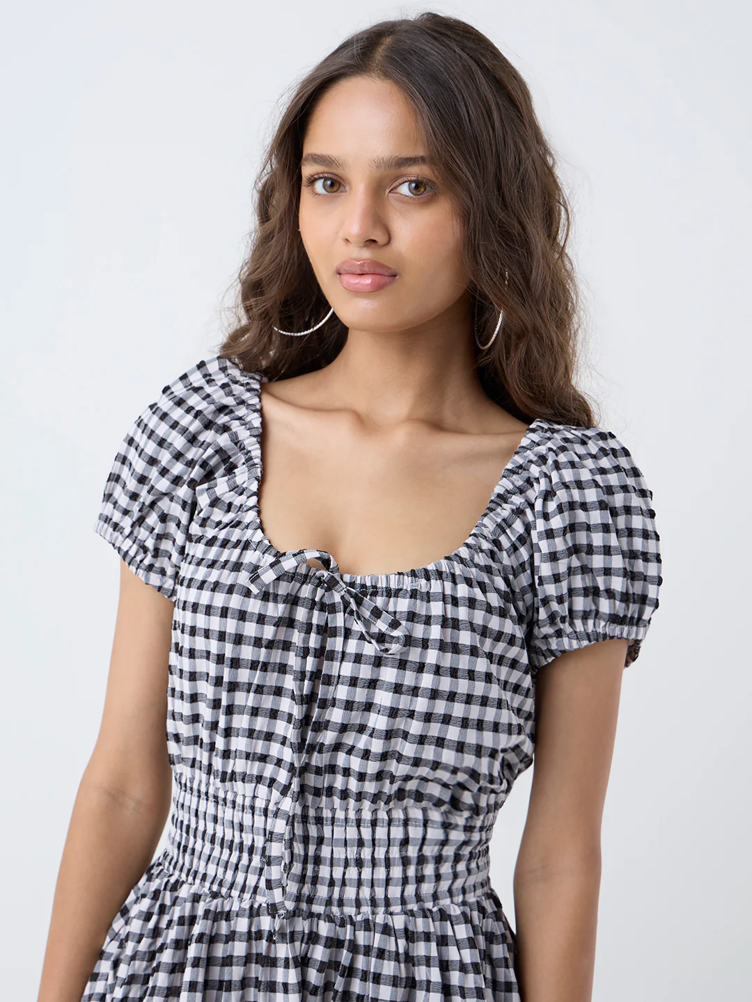 LOV Black Checkered A-Line Cotton Dress - Image 3