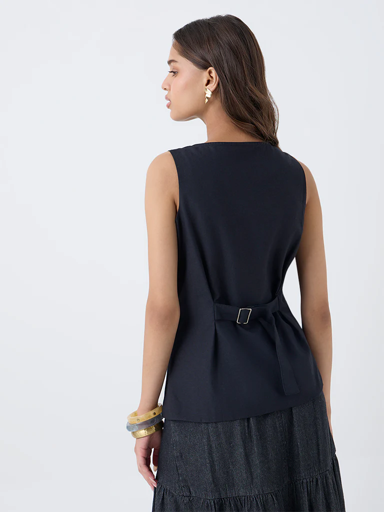 LOV Black Cotton-Blend Waistcoat - Image 4