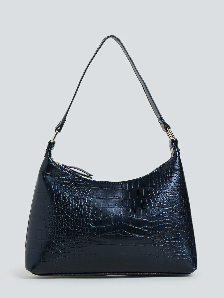 LOV Black Croc-Textured Shoulder Bag - Image 2