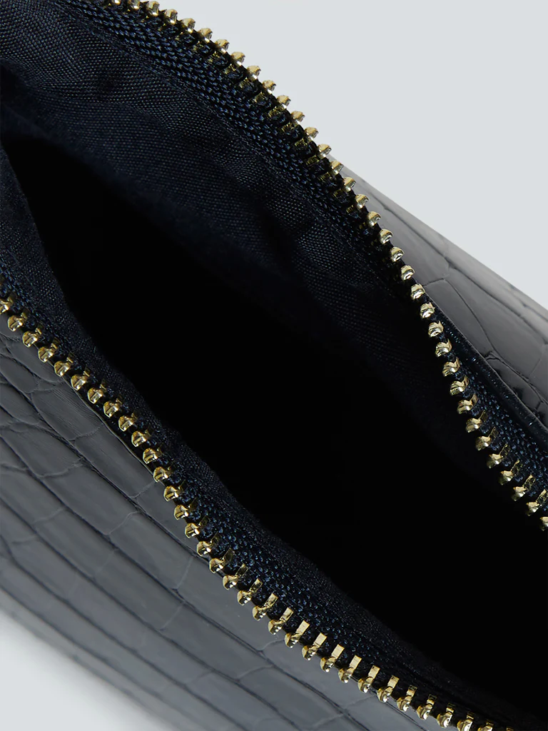 LOV Black Croc-Textured Shoulder Bag - Image 3