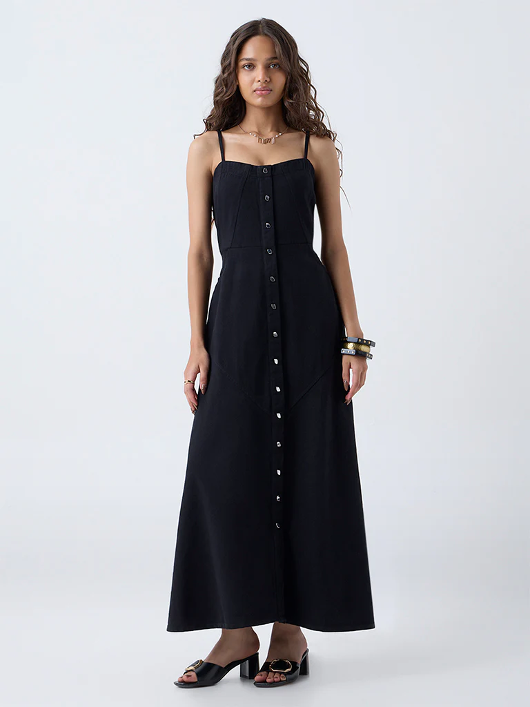 LOV Black Denim A-Line Dress - Image 2
