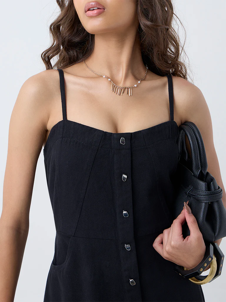 LOV Black Denim A-Line Dress - Image 3