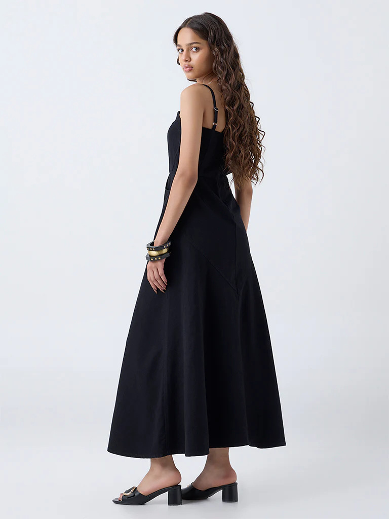LOV Black Denim A-Line Dress - Image 4