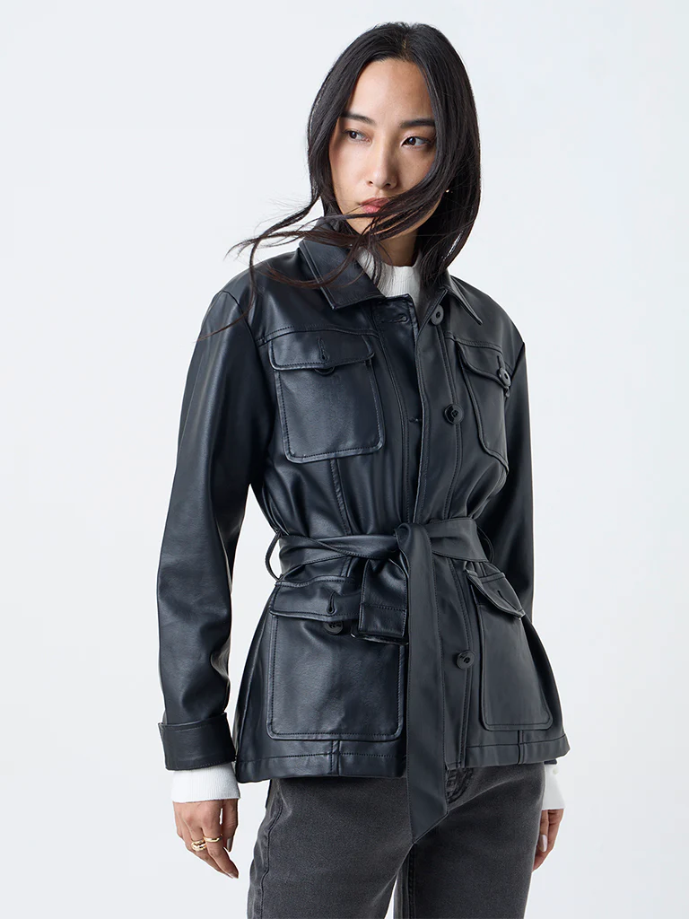 LOV Black Faux Leather Jacket with Belt