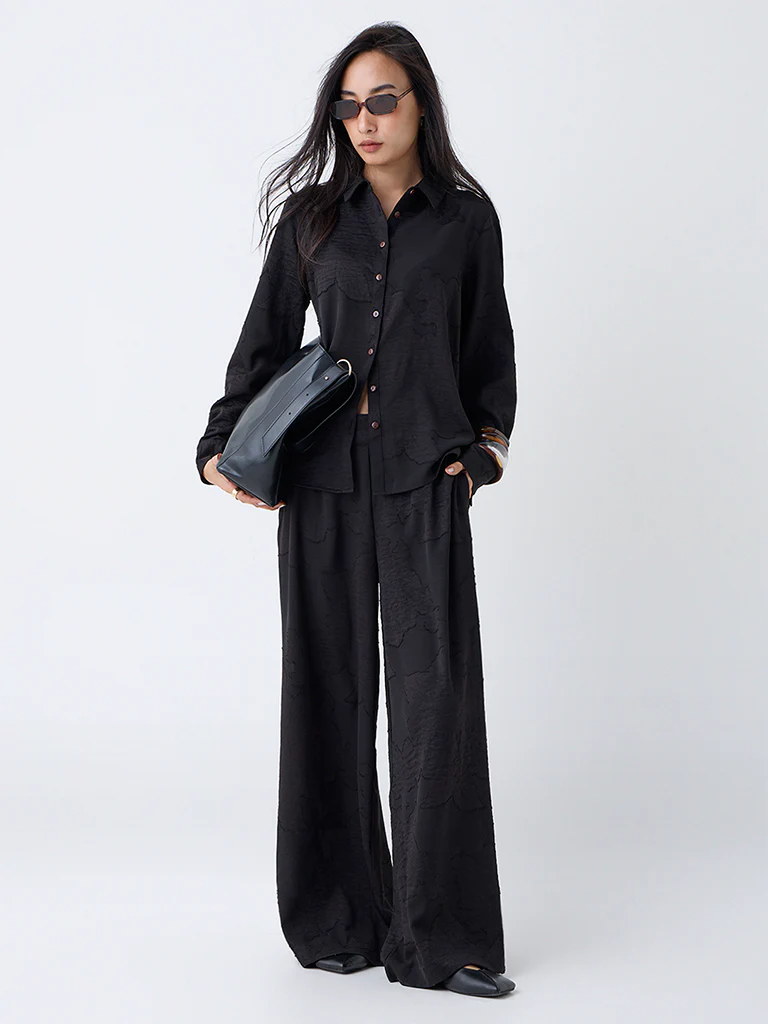 LOV Black Floral Design Shirt