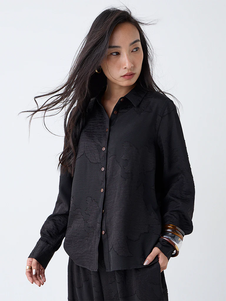 LOV Black Floral Design Shirt - Image 2