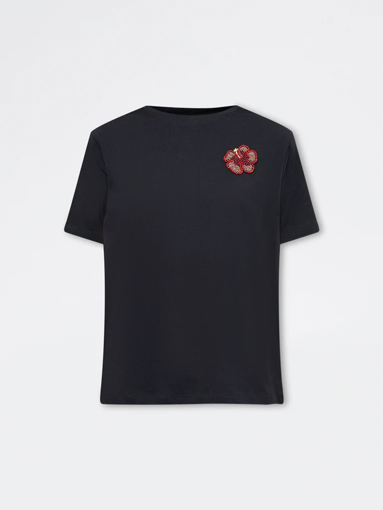 LOV Black Floral Embellished Cotton T-Shirt - Image 5