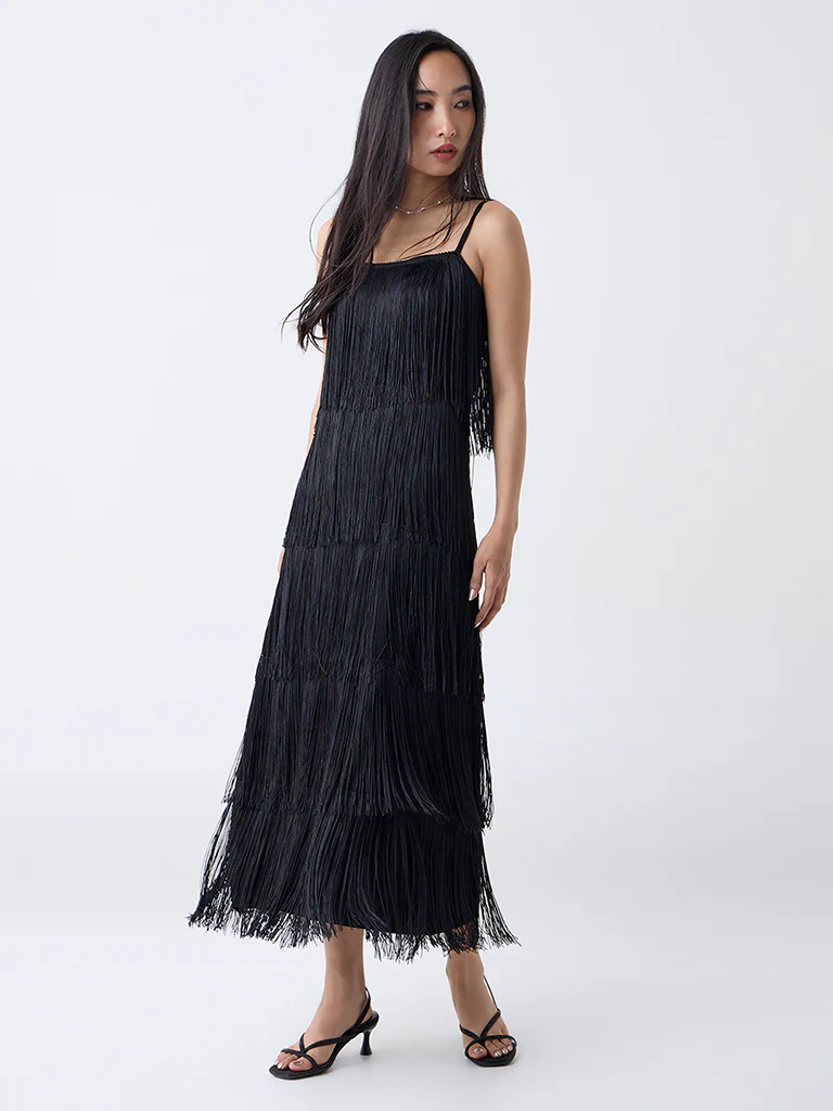 LOV Black Fringe-Detailed Straight Dress - Image 2