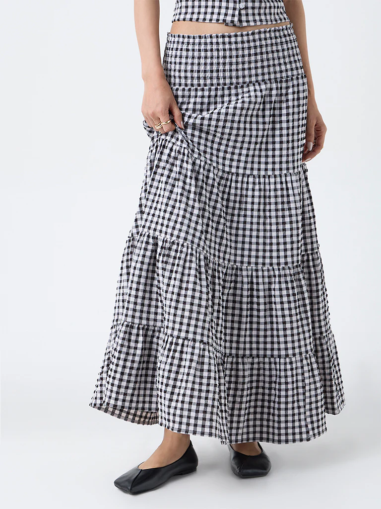 LOV Black Gingham Checkered High-Rise Skirt - Image 2