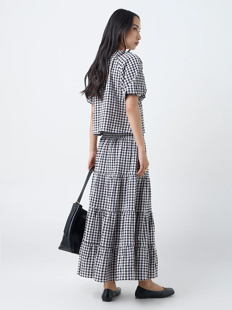 LOV Black Gingham Checkered High-Rise Skirt - Image 4