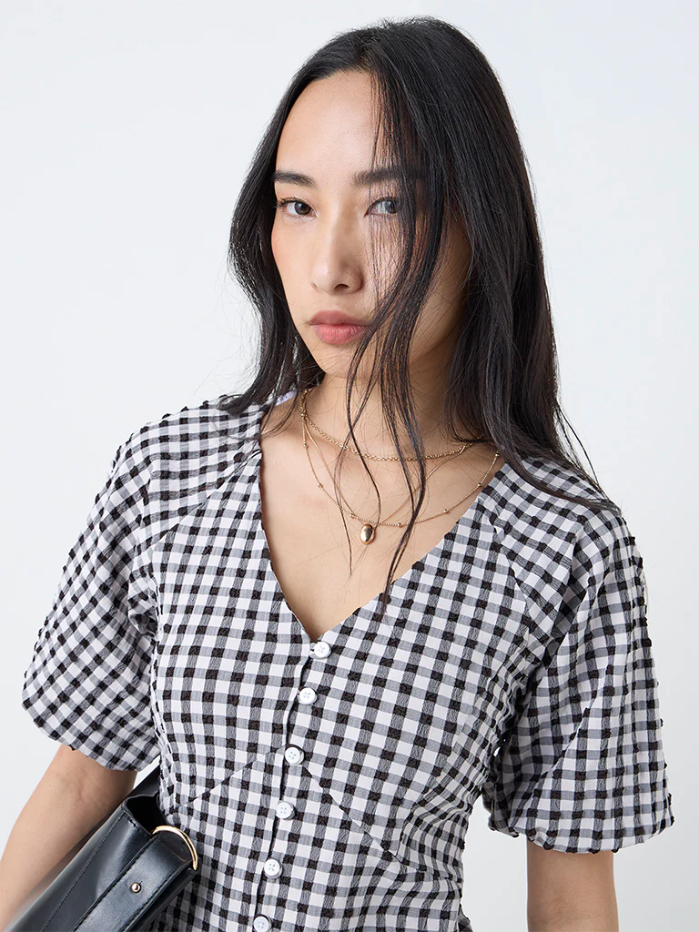 LOV Black Gingham Checkered Top - Image 3
