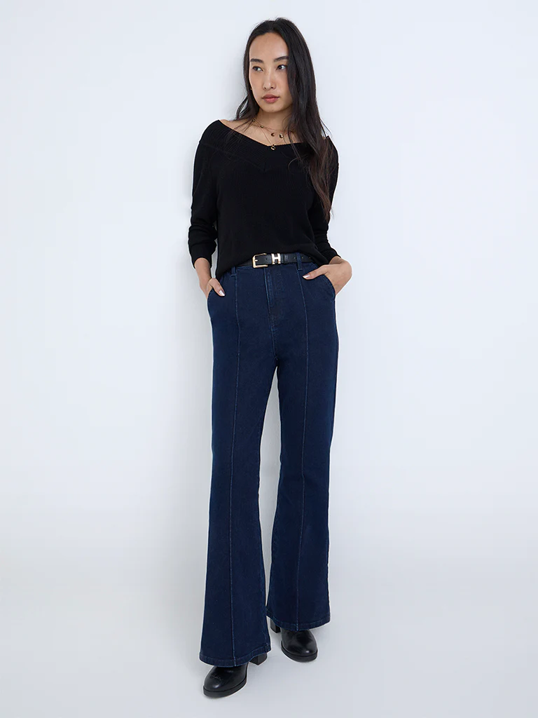 LOV Black Knit-Textured Top - Image 2