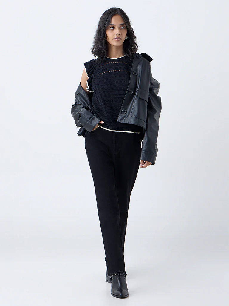 LOV Black Knitted Cotton Top - Image 2
