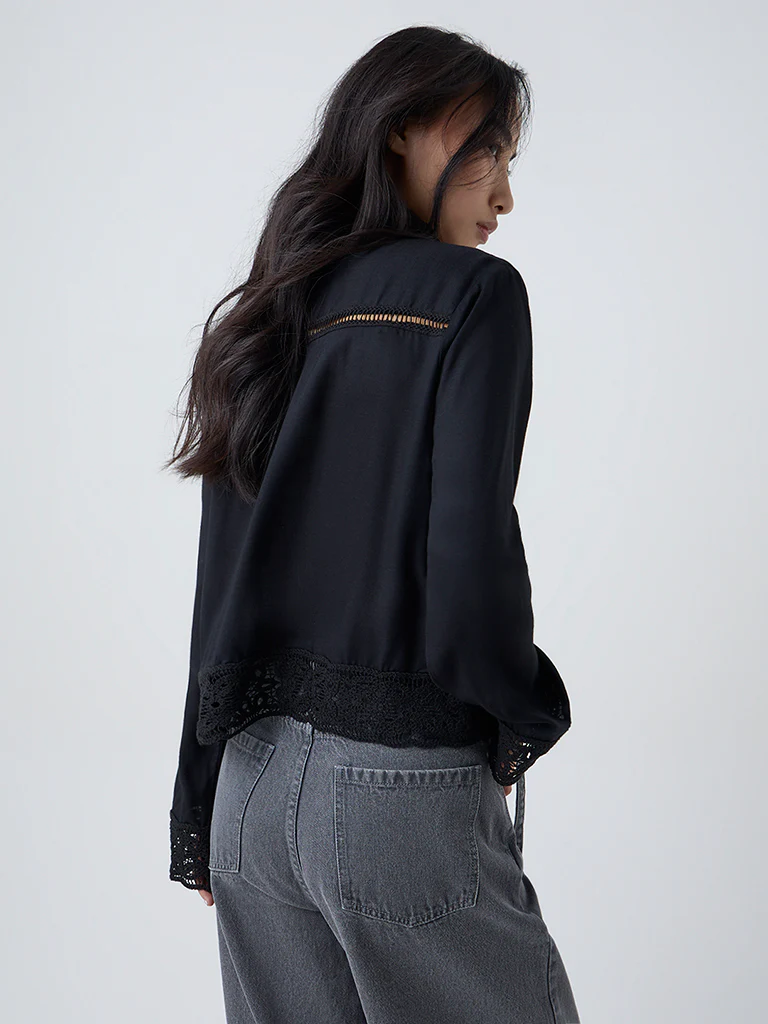 LOV Black Lace Detailed Shirt - Image 4