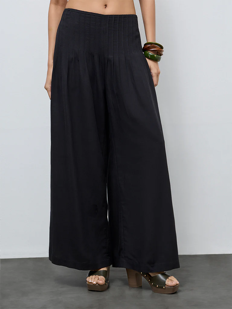 LOV Black Pintuck-Detailed High-Rise Pants - Image 2