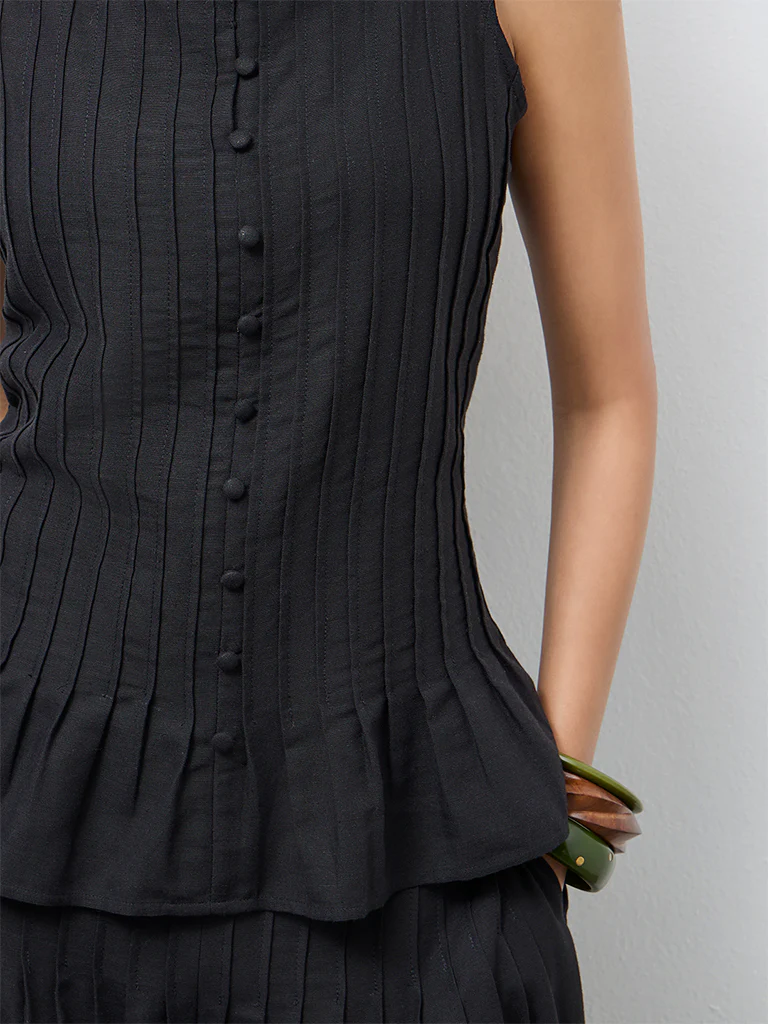 LOV Black Pintuck-Detailed Top - Image 3
